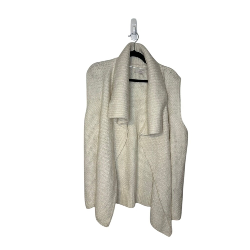 LOFT XL Sleeveless Cardigan Open Front Sweater Vest Cream Knit wool and alpaca
